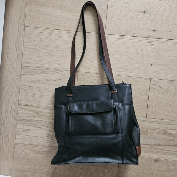 Derek Alexander Two Tone Leather Bag 2 Zip Up Compartments Built In Wallet - Picture 4 of 12